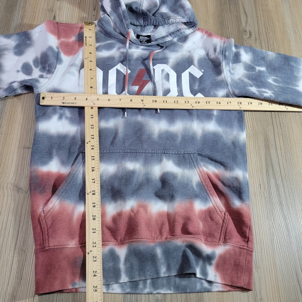 AC⚡DC Grey/White/Maroon Tie-Dyed Hoodie Size Small - Picture 3 of 6